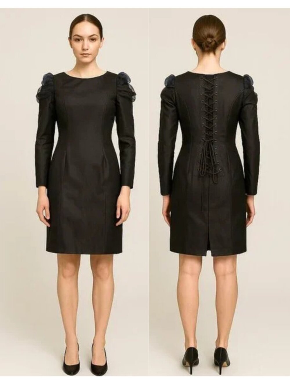 Rare Corset Story Steel Boned Corset Dress Black Lace Up Sample Size 4 NWOT